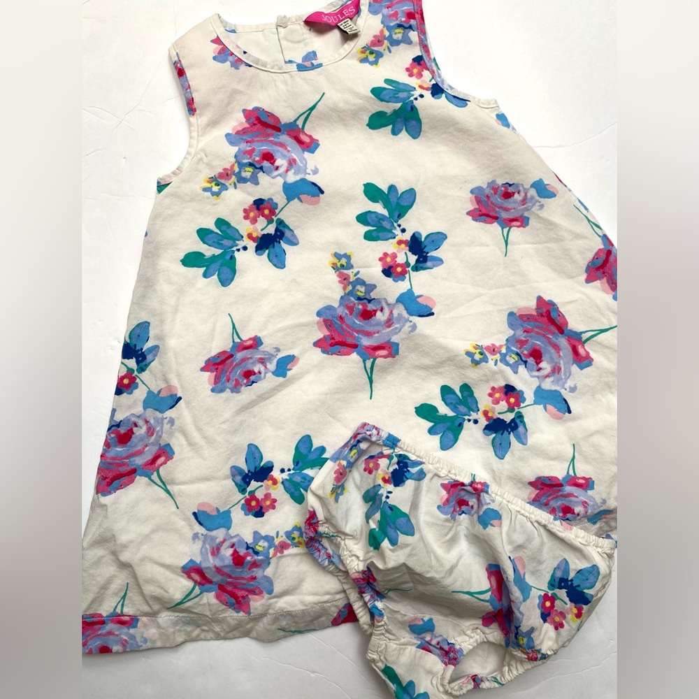 Joules Cream Dress with Pink, Blue & Green Floral Print
